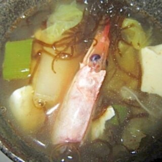 モズク白菜葱海老スープ